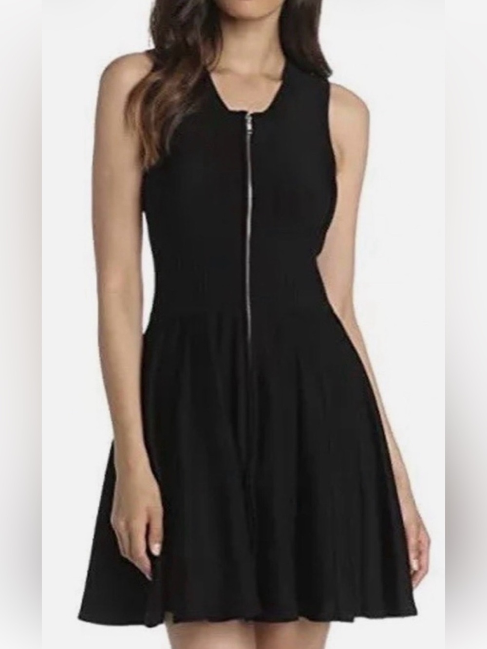 PARKER Black Amanda Zipper Front Fit and Flair Dress